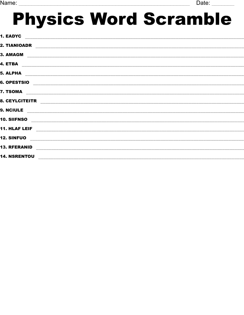 Physics Word Scramble
