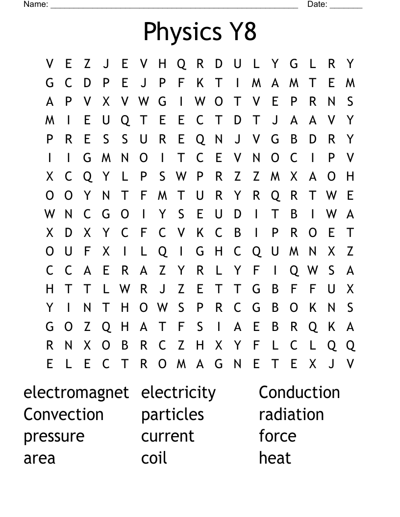 Physics Y8 Word Search