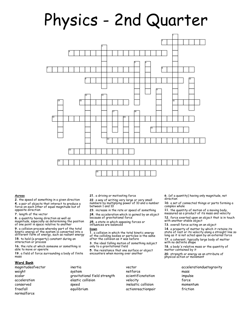 Physics - 2nd Quarter Crossword