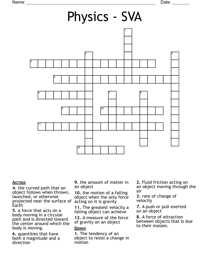 Physics - SVA Crossword