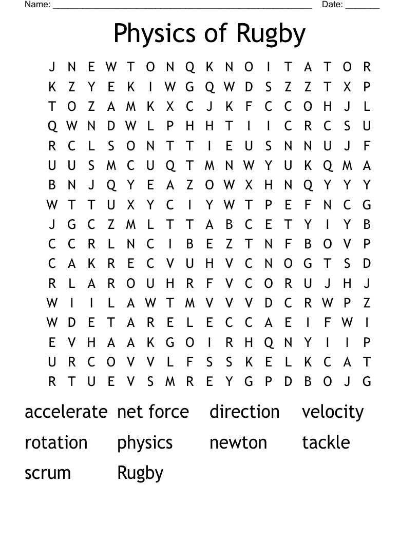 Physics of Rugby Word Search