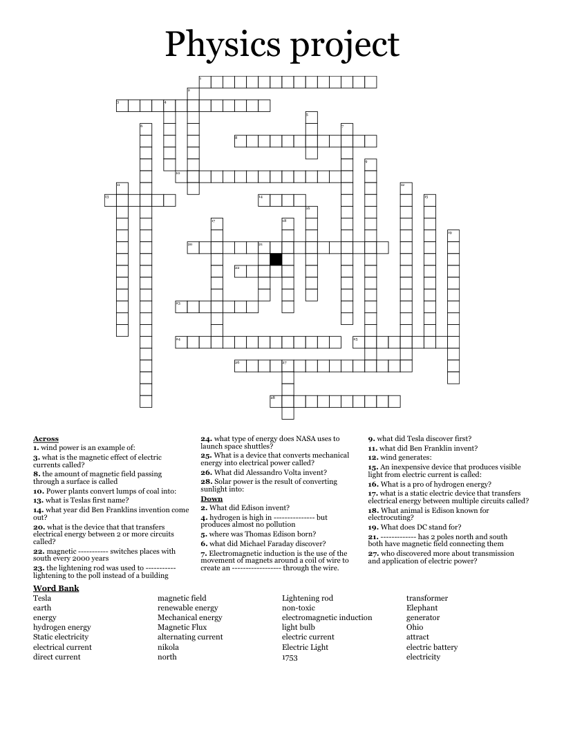 Physics project  Crossword