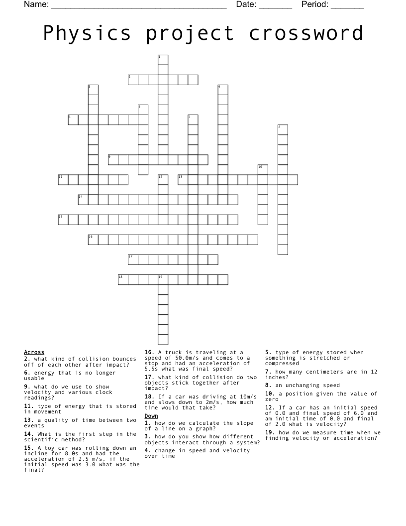 Physics project crossword