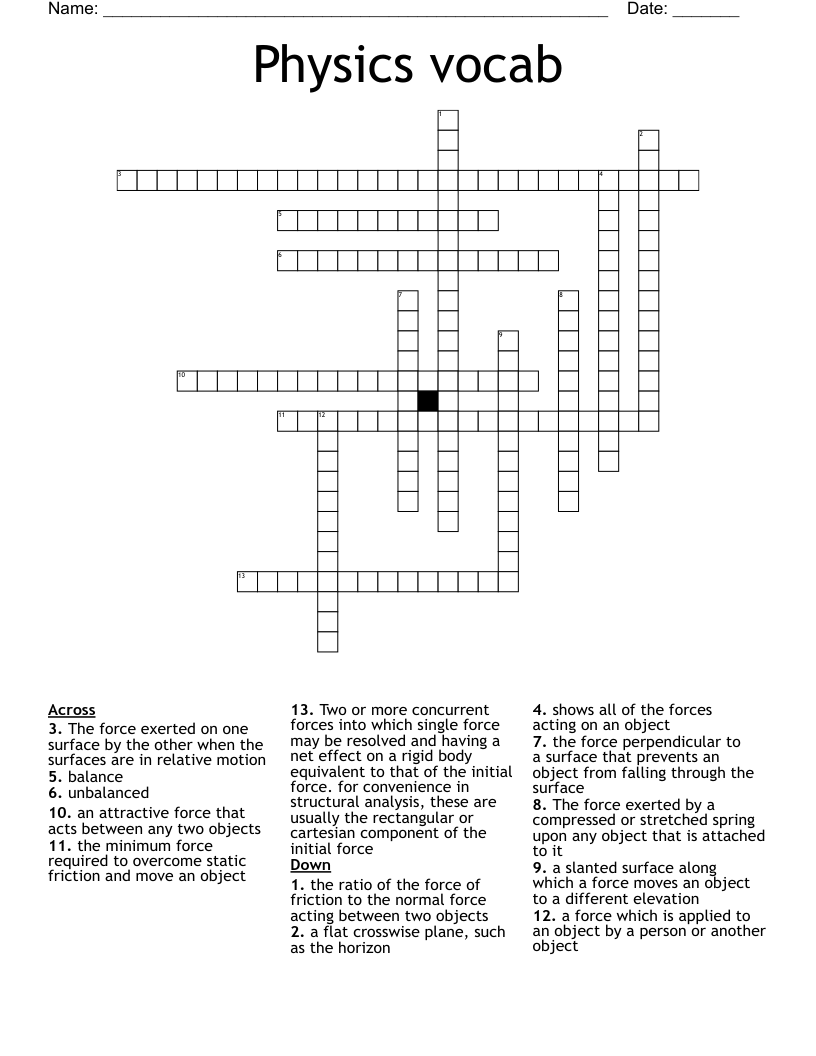 Physics vocab Crossword