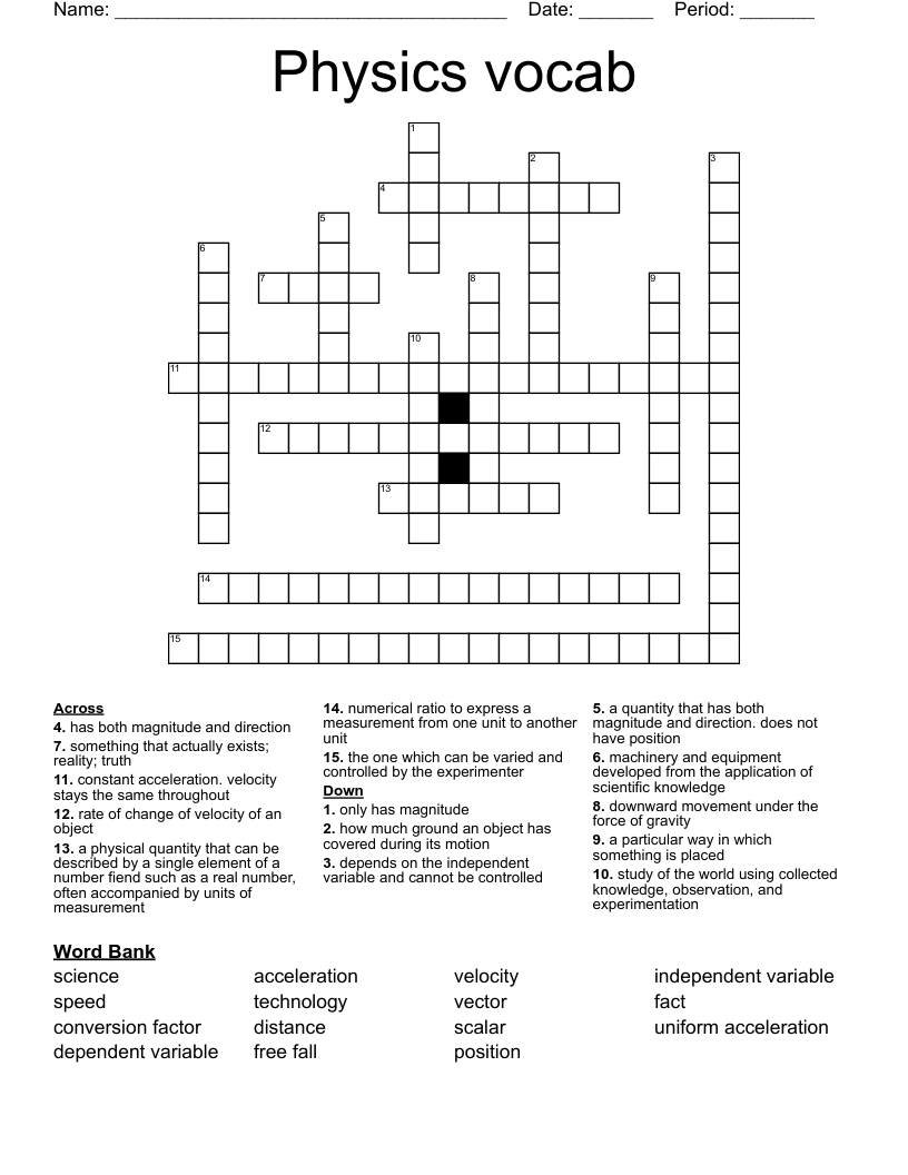 Physics vocab Crossword