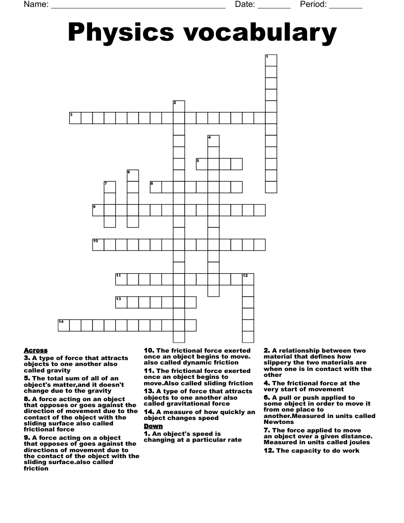 Physics vocabulary Crossword