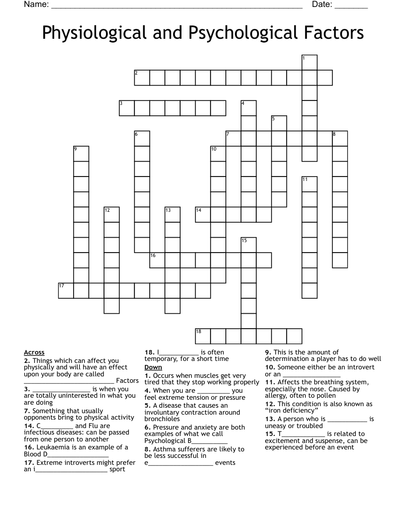 Physiological and Psychological Factors Crossword