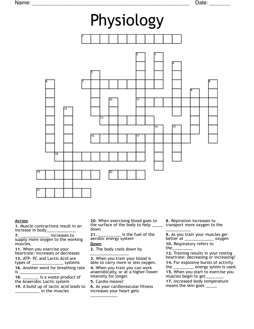 Physiology Crossword