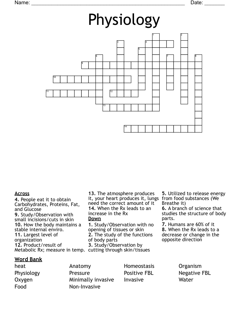 Physiology Crossword