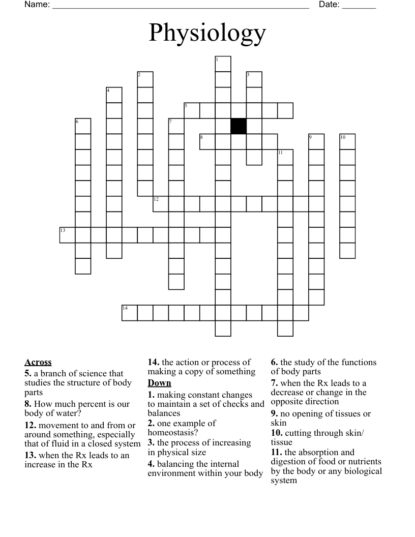 Physiology Crossword
