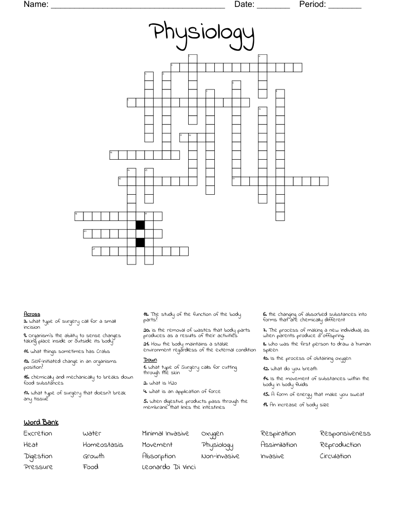 Physiology Crossword