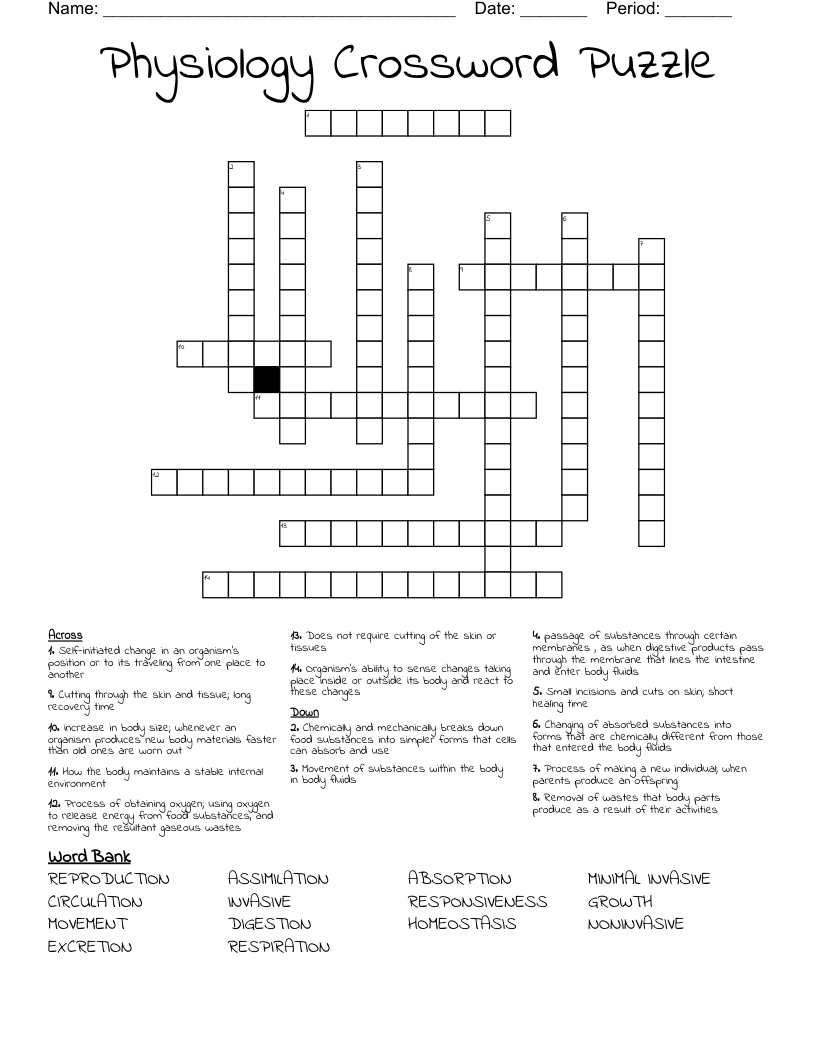 Physiology Crossword Puzzle