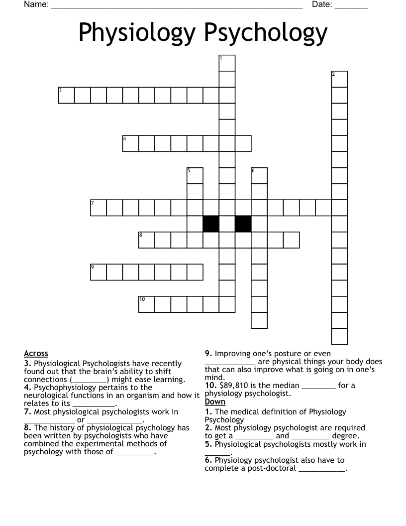 Physiology Psychology Crossword