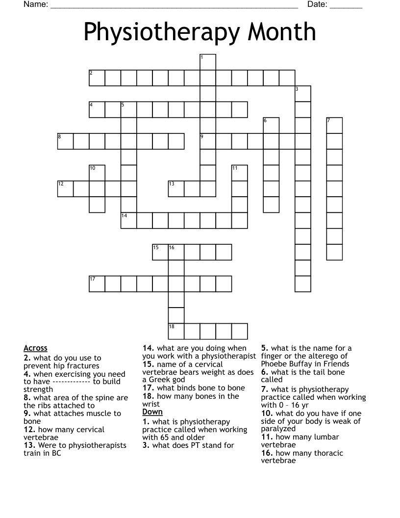 Physiotherapy Month Crossword
