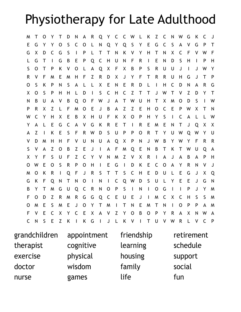Physiotherapy for Late Adulthood Word Search