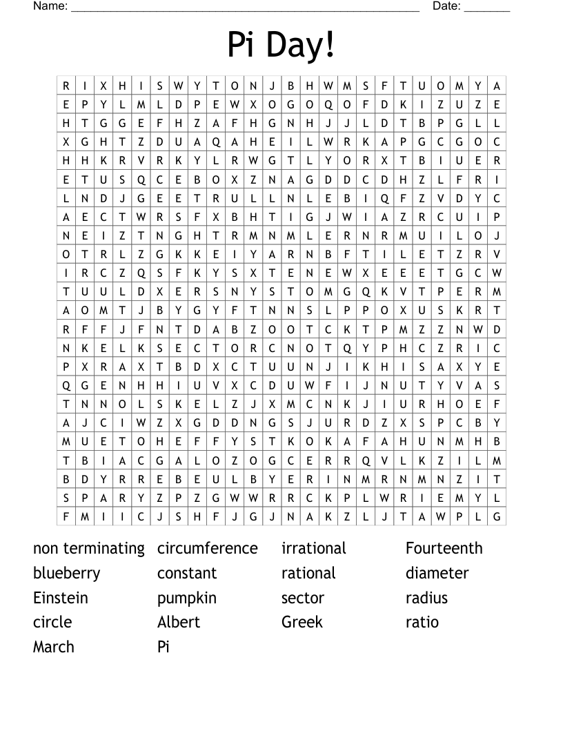 Pi Day! Word Search