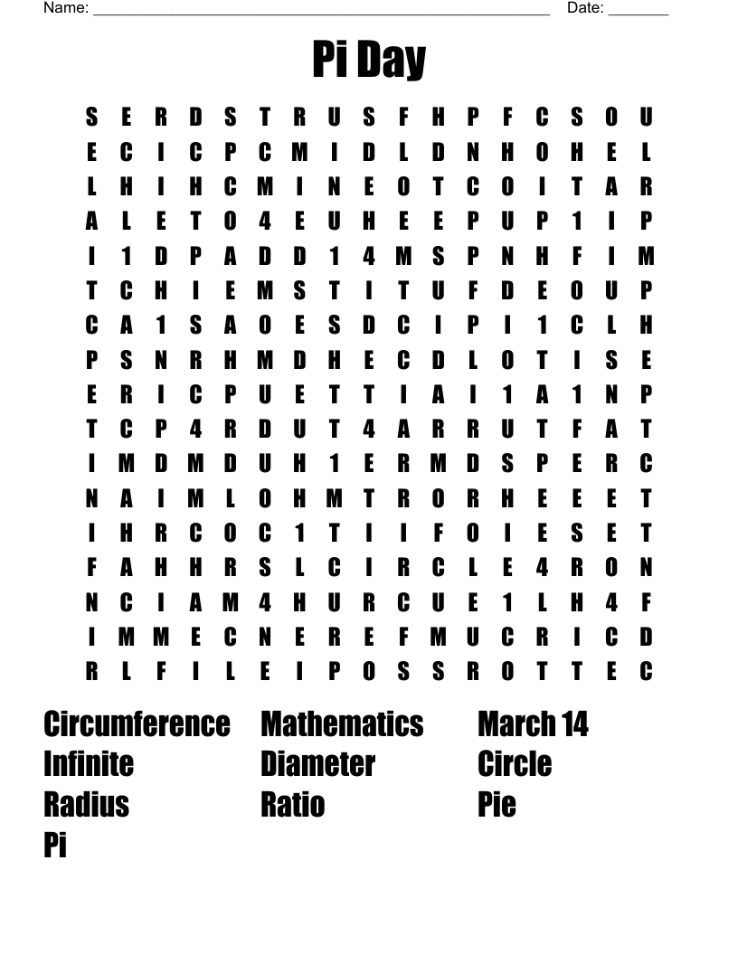 Pi Day Word Search