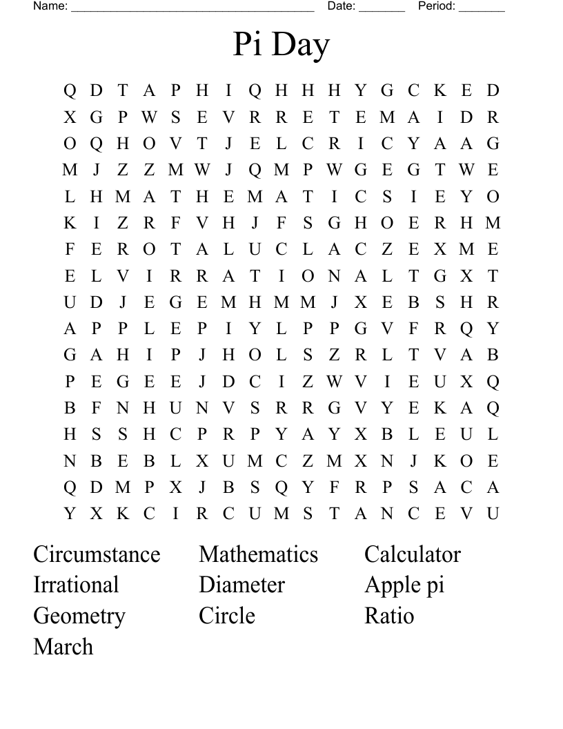 Pi Day Word Search