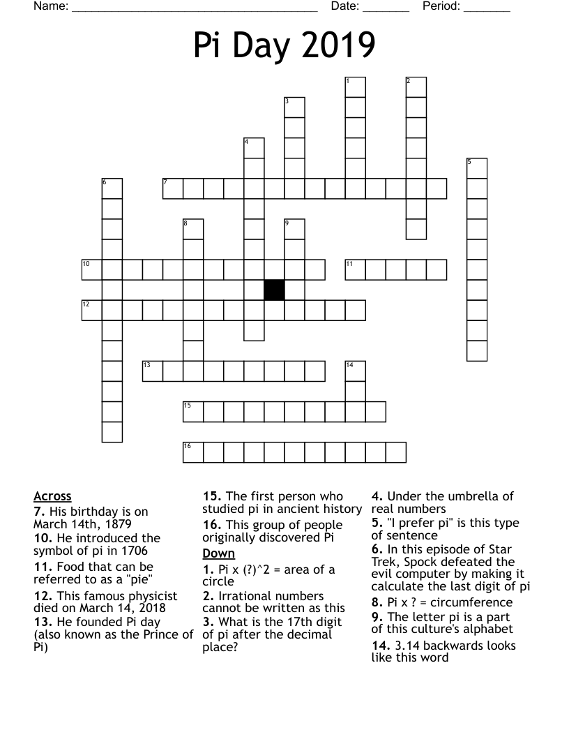 Pi Day 2019 Crossword