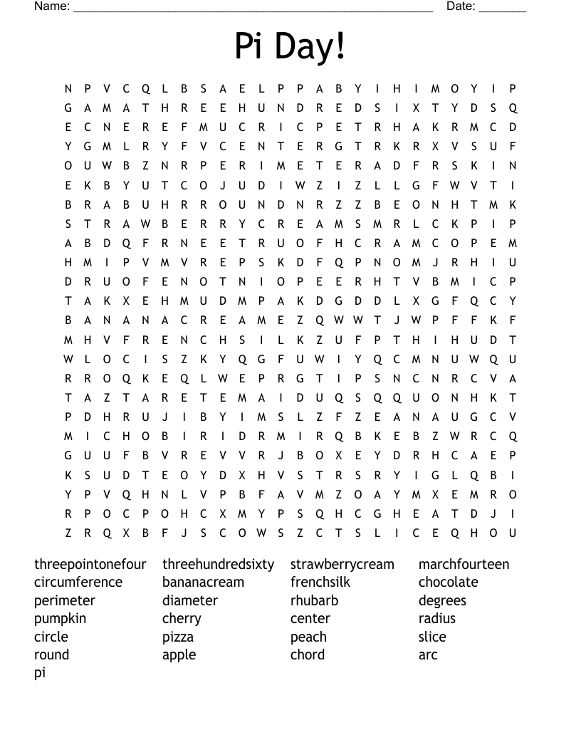 Pi Day! Word Search