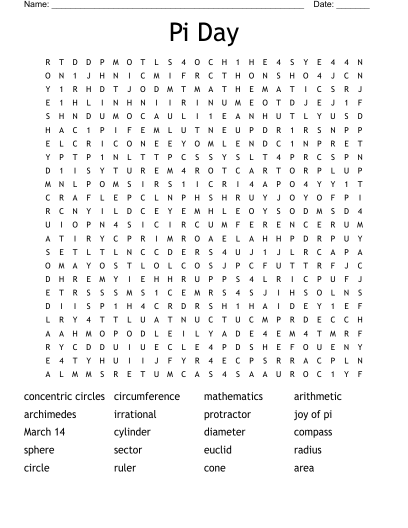 Pi Day Word Search