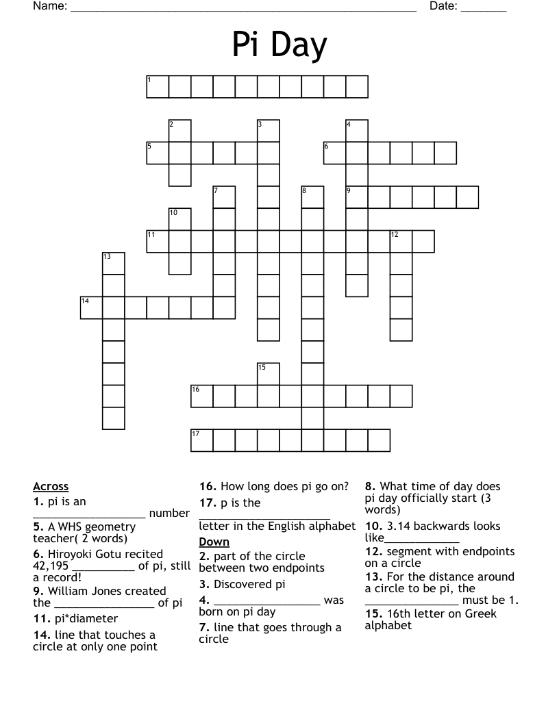 Pi Day Crossword