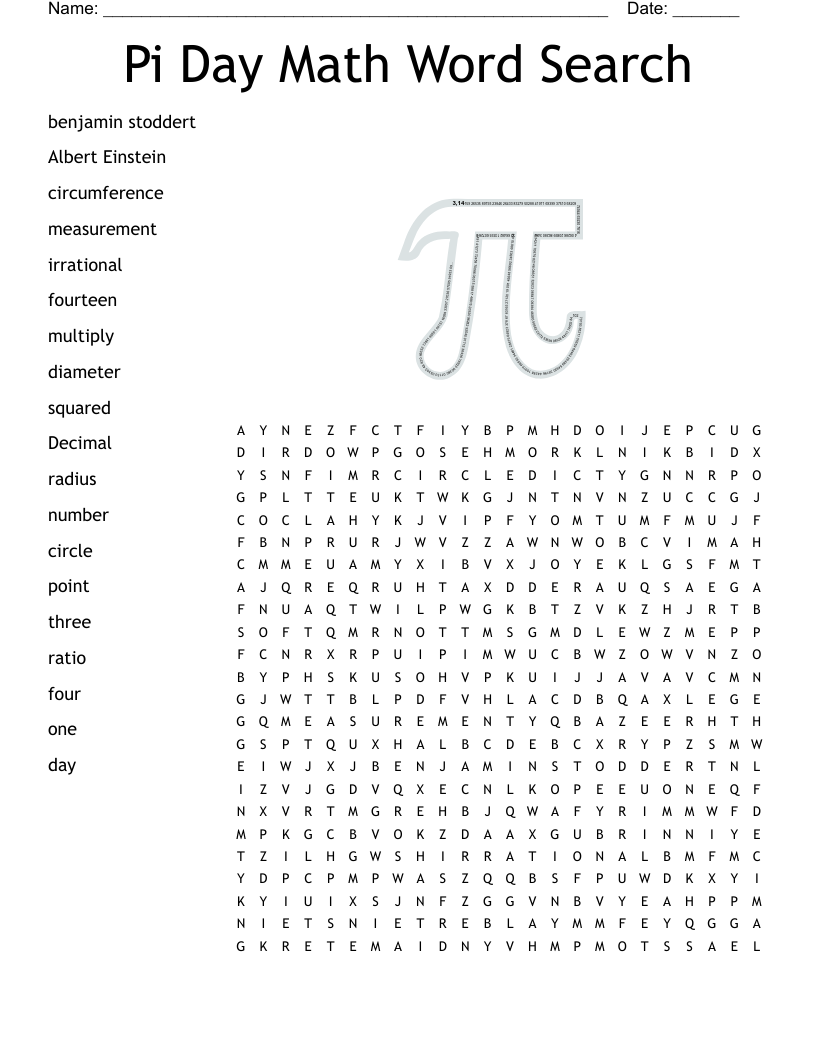 Pi Day Math Word Search
