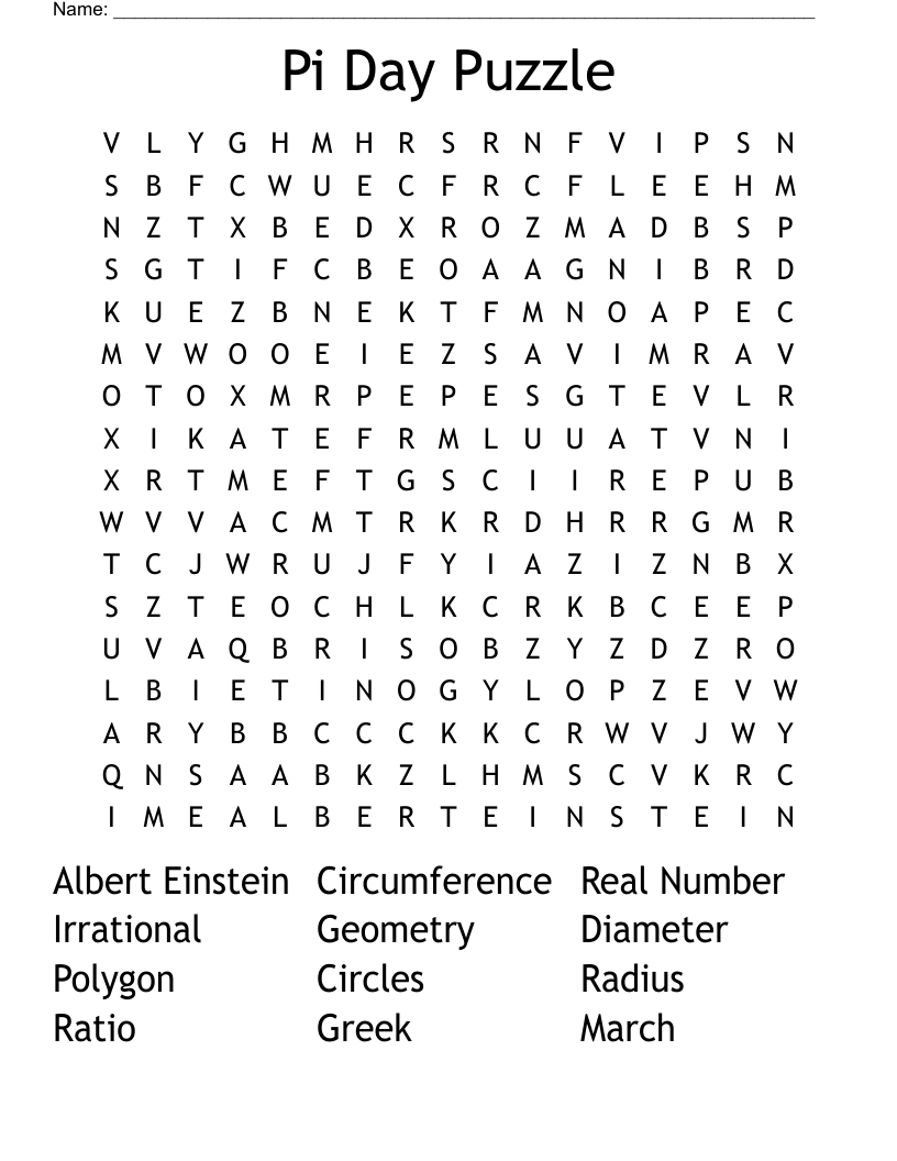 Pi Day Puzzle Word Search
