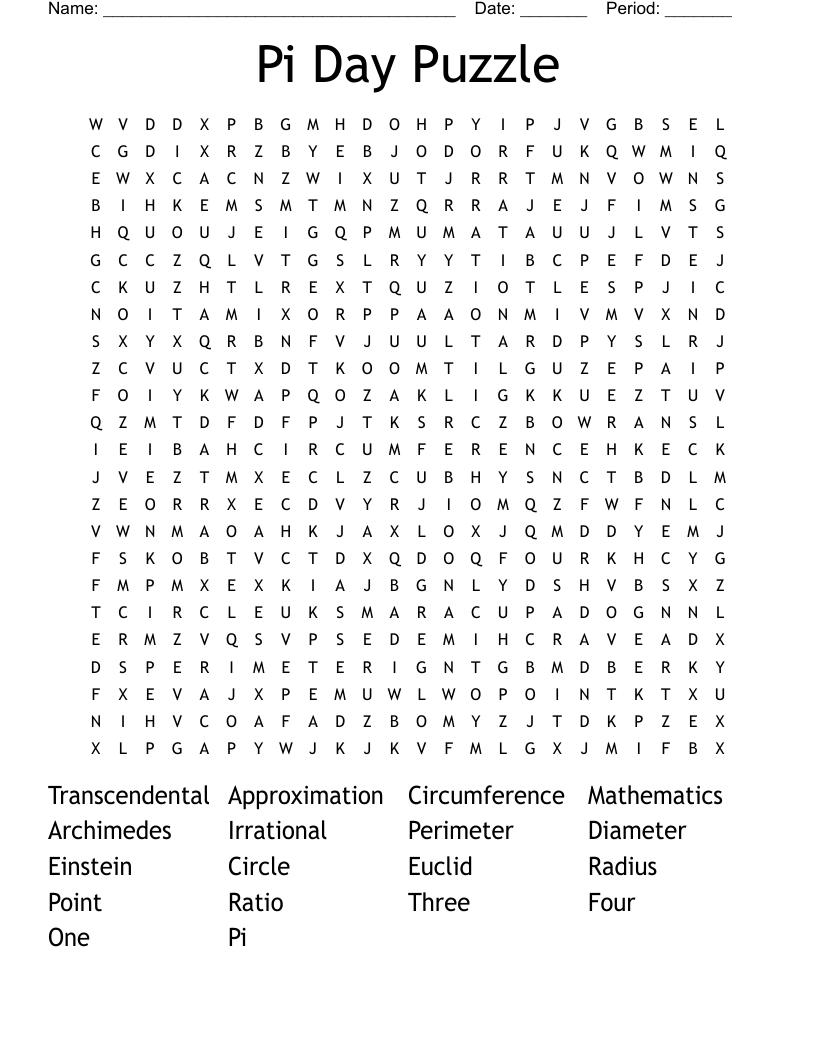 Pi Day Puzzle Word Search