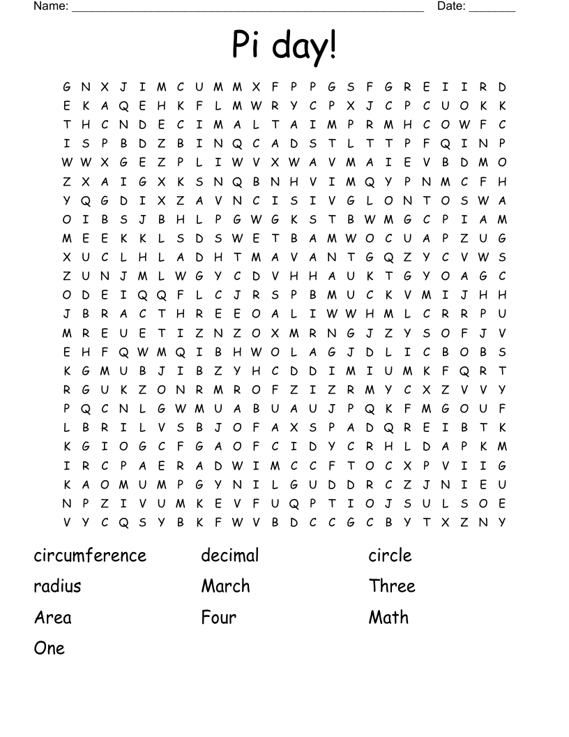 Pi day! Word Search