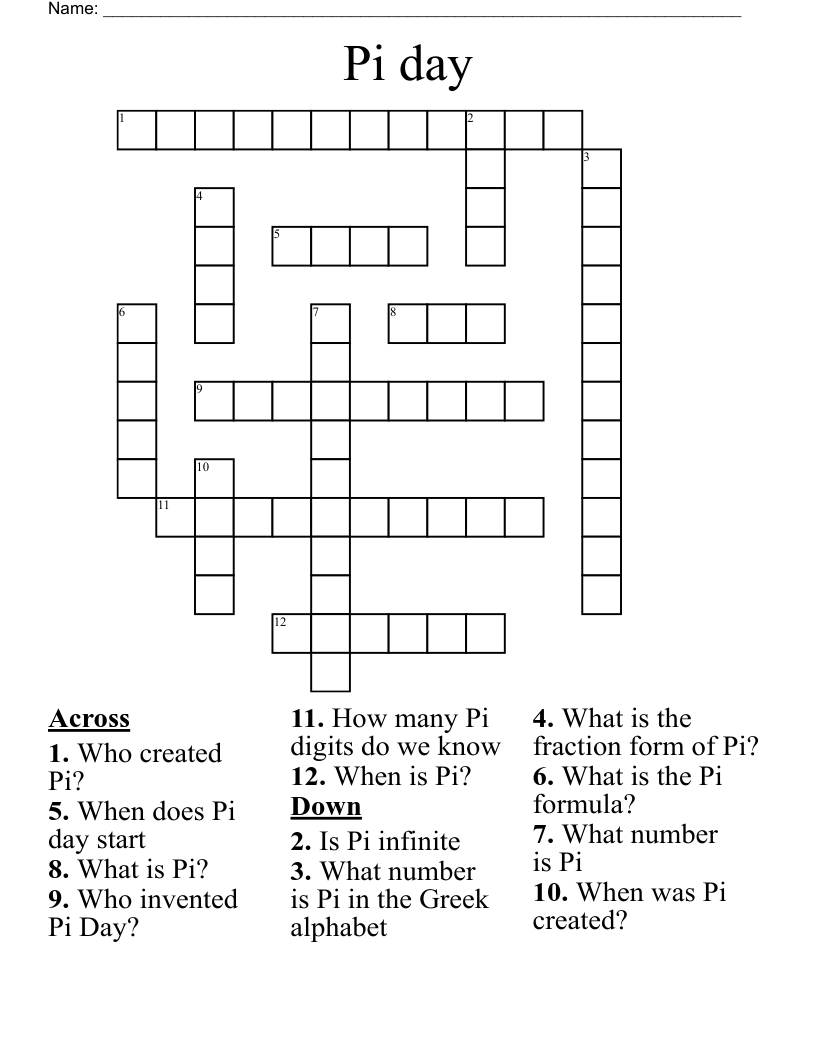 Pi day  Crossword