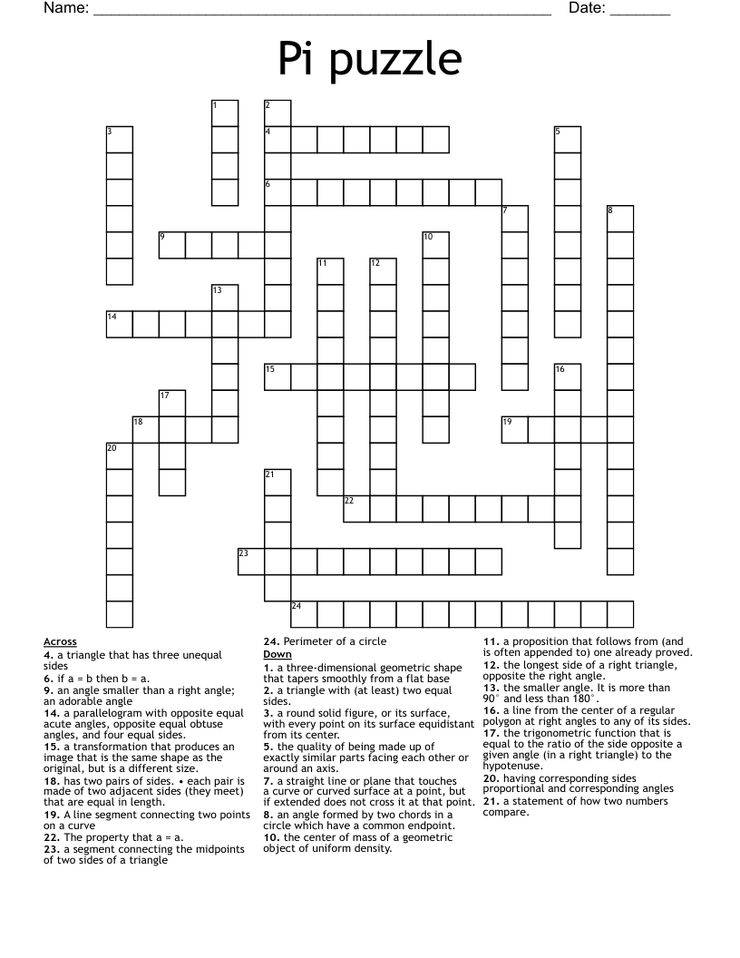 Pi puzzle  Crossword