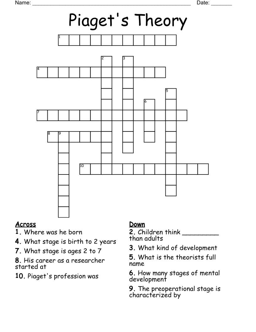 Piaget's Theory Crossword