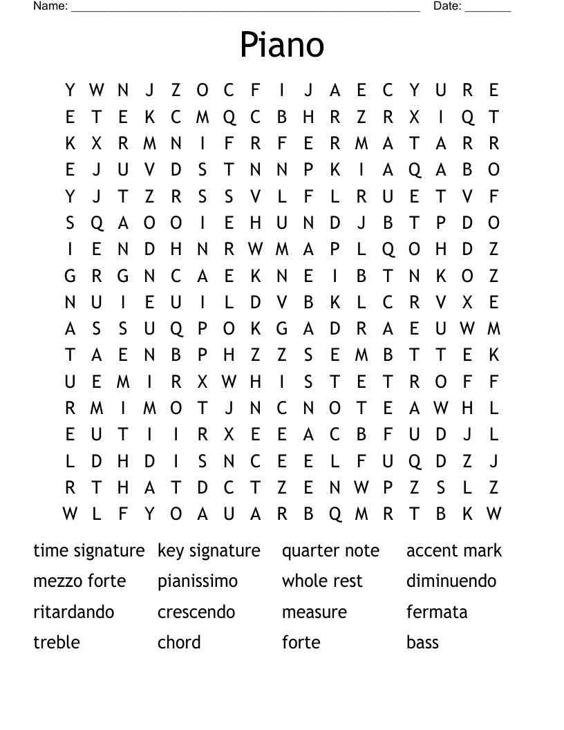 Piano Word Search