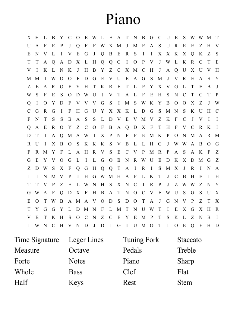 Piano Word Search