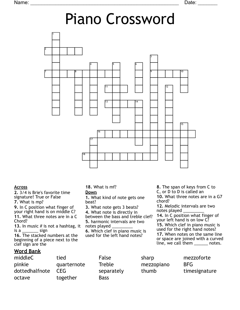Piano Crossword