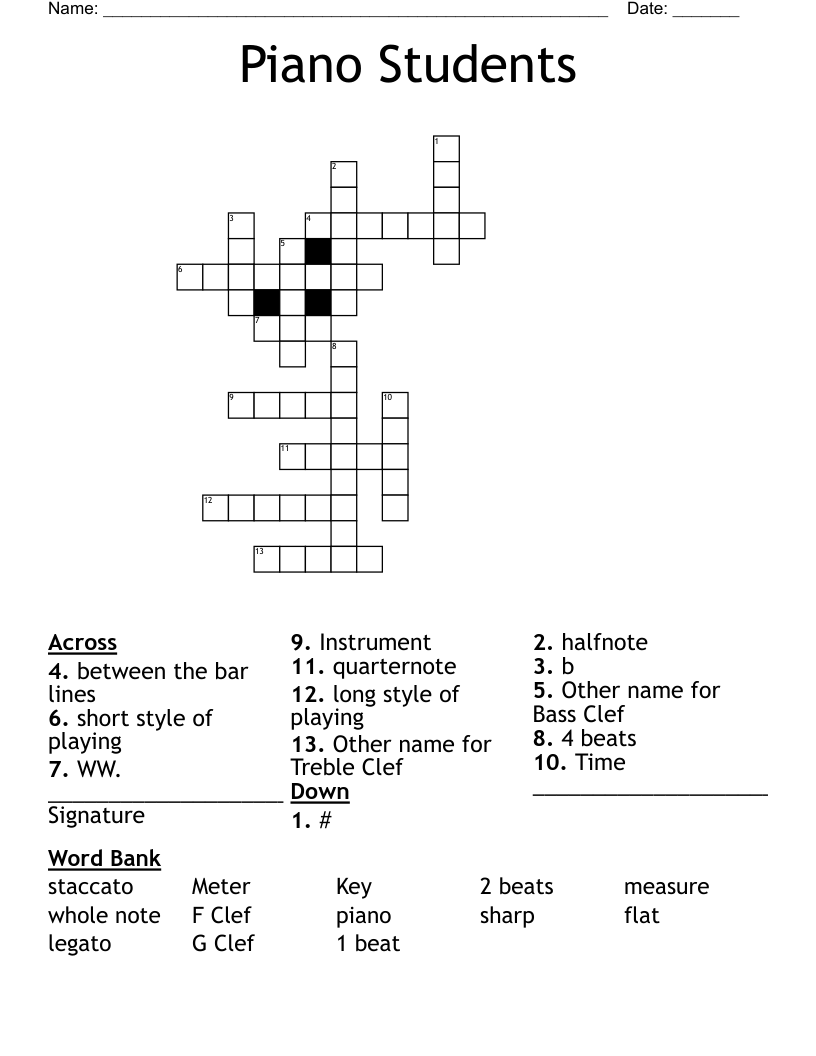 Piano Students Crossword