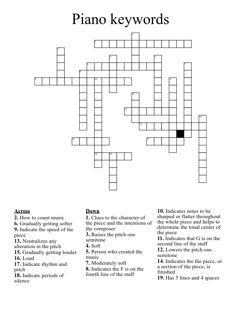 Piano keywords Crossword