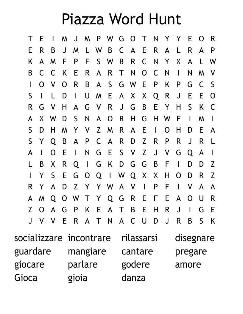 Piazza Word Hunt Word Search