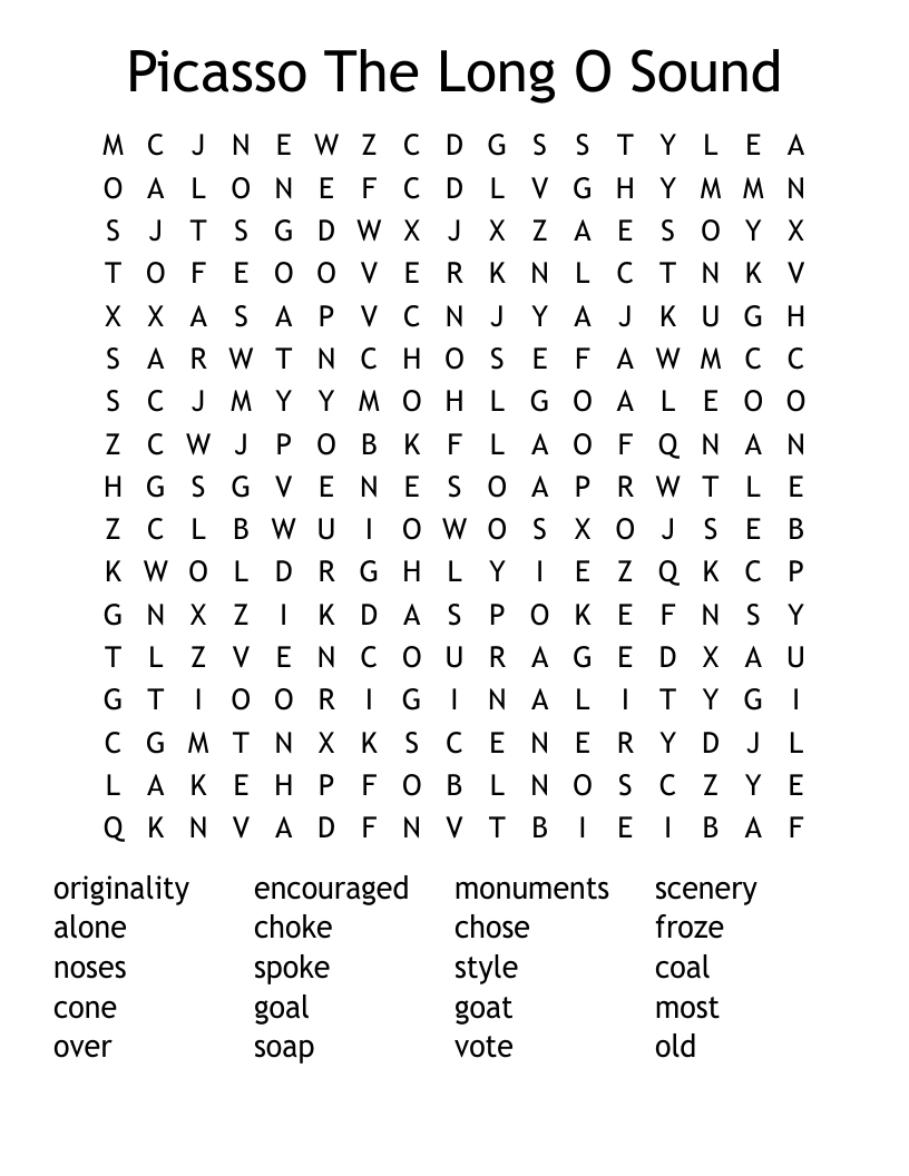 Picasso The Long O Sound Word Search