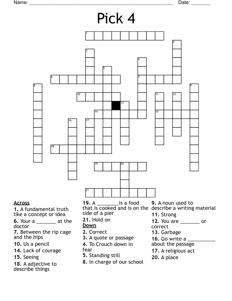 Pick 4 Crossword
