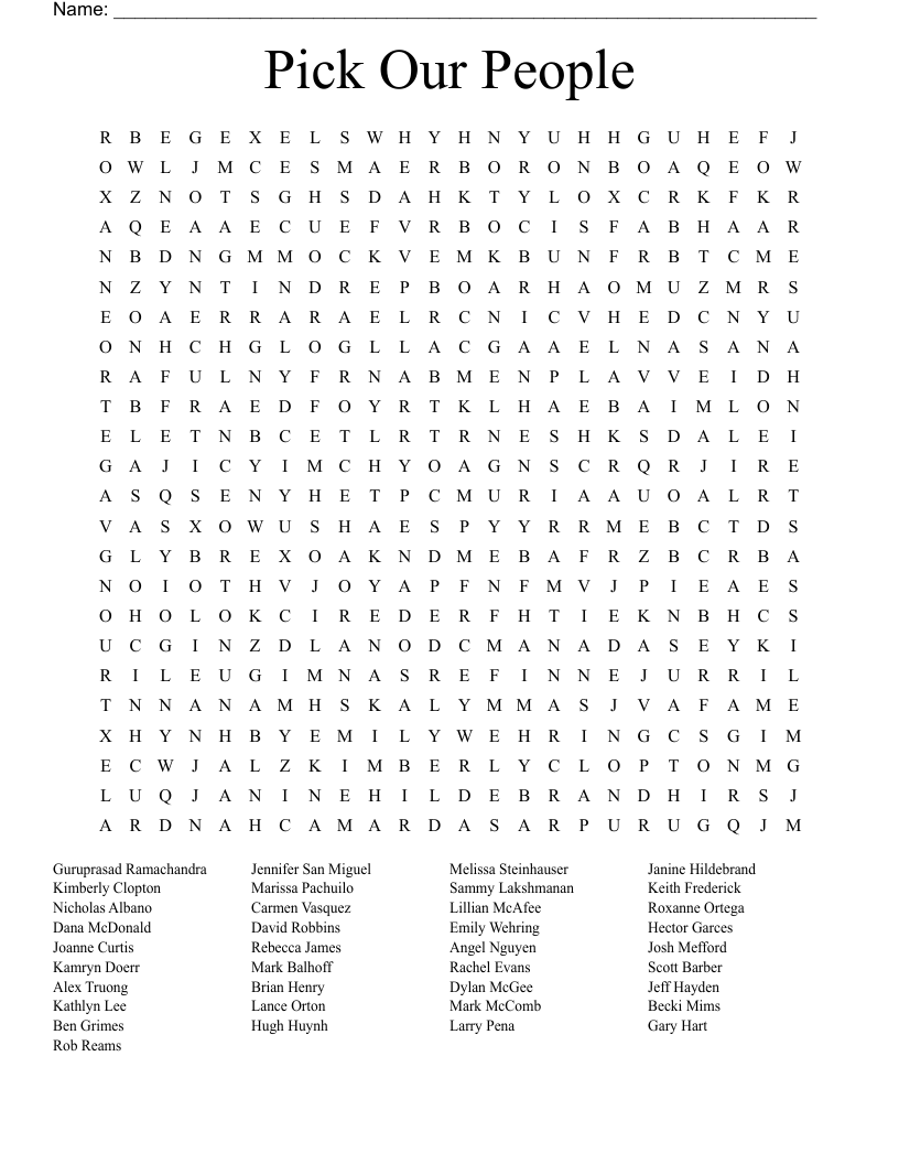 Pick Our People Word Search