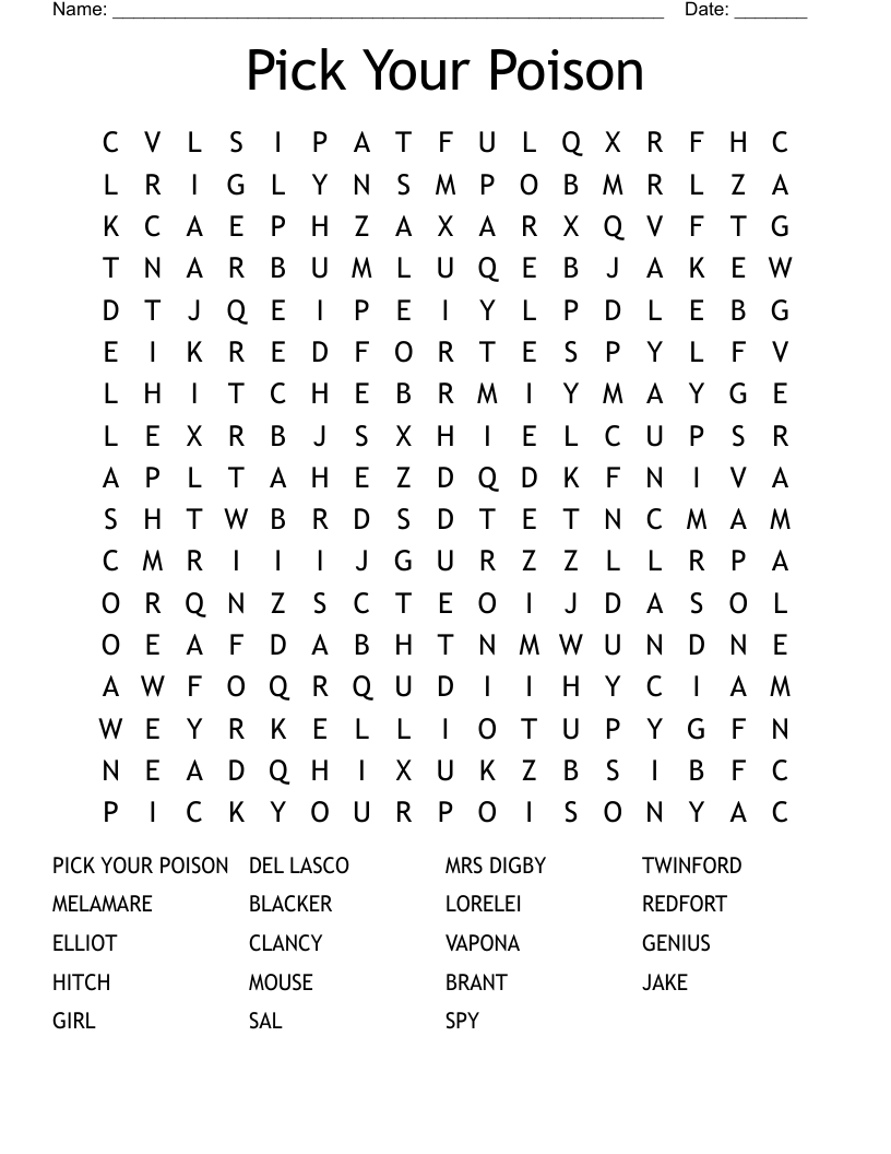 Pick Your Poison Word Search