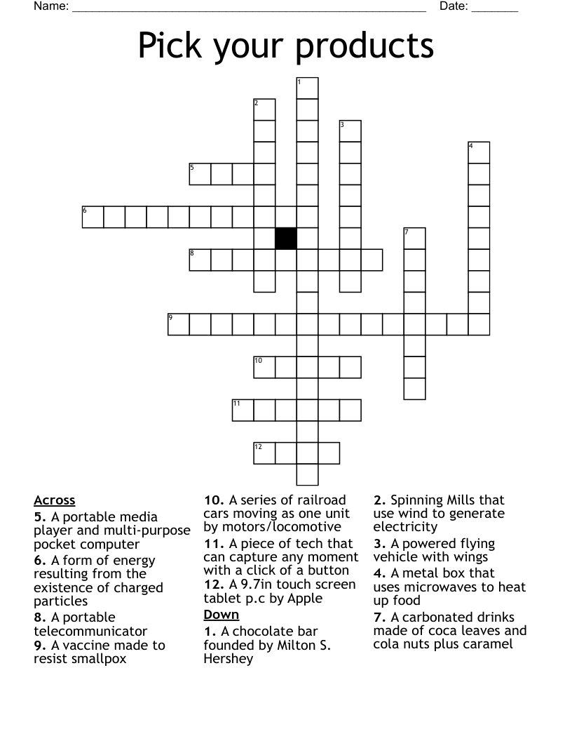 Pick your products  Crossword