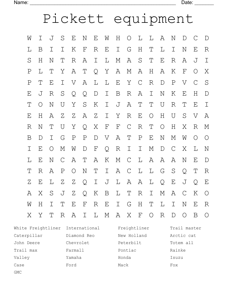 Pickett equipment Word Search