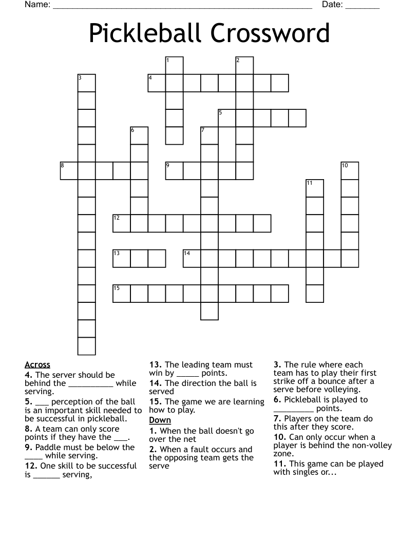 Pickleball Crossword