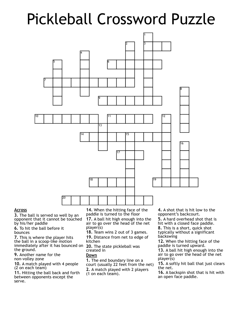 Pickleball Crossword Puzzle