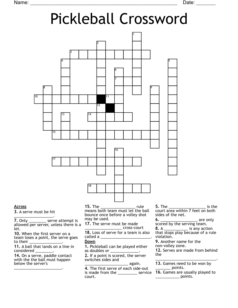 Pickleball Crossword 
