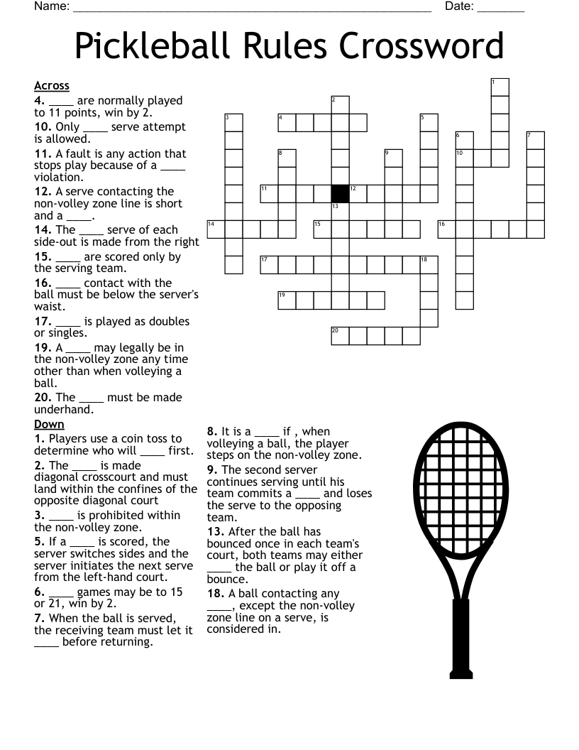 Pickleball Rules Crossword 