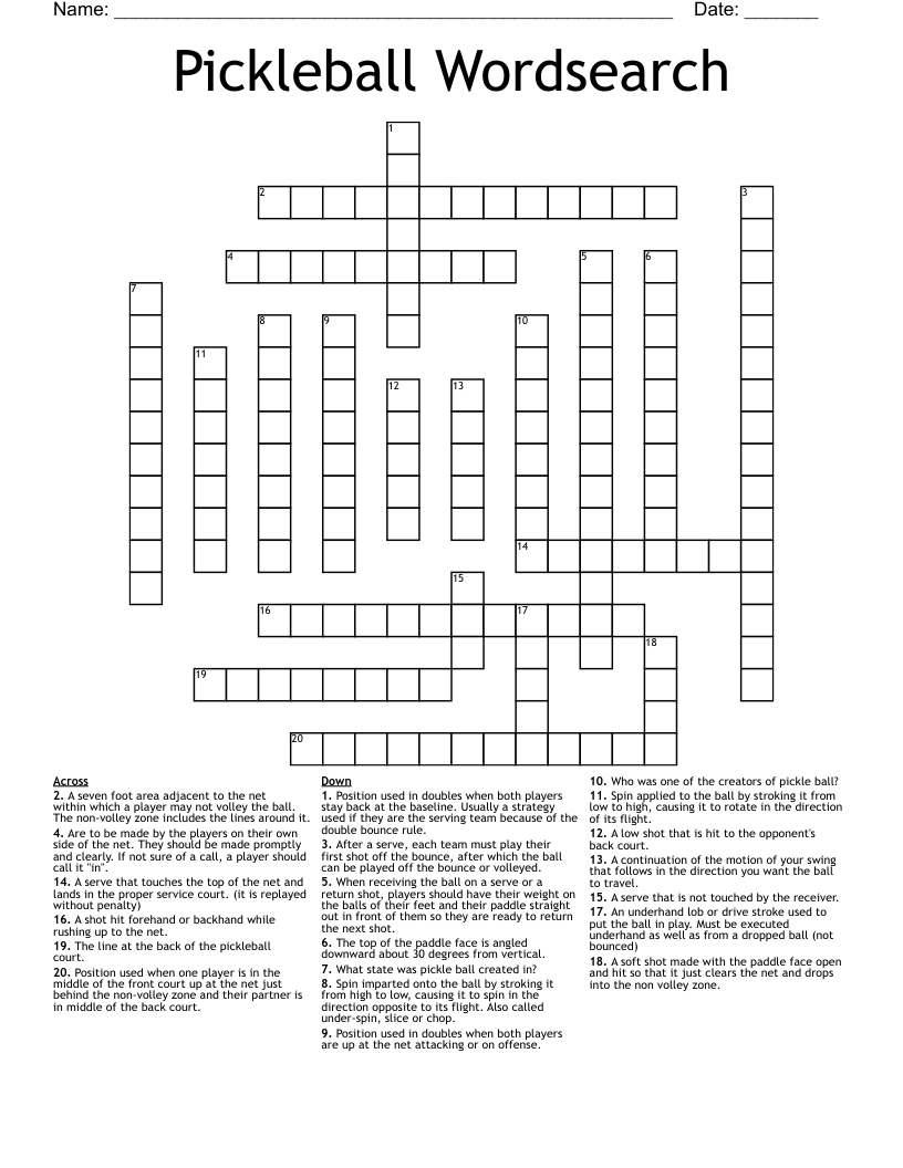 Pickleball Wordsearch Crossword